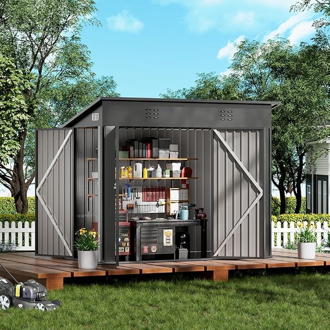 COMHOMA 8'x4' Shed Outdoor Storage, Metal Garden Tool Utility | Steel Tool Shed by ComHoma