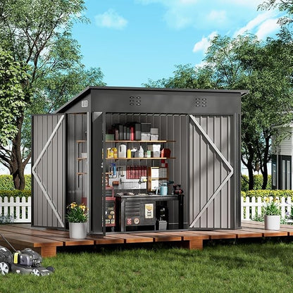 COMHOMA 8'x4' Shed Outdoor Storage, Metal Garden Tool Utility | Steel Tool Shed by ComHoma