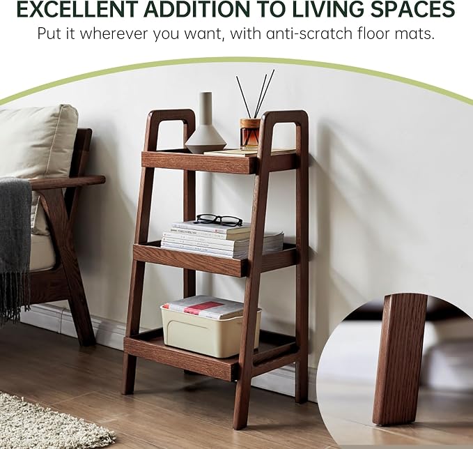 100% Solid Oak 3 Tier Ladder Shelf, Small Bookshelf, Ladder Bookshelf, Bookcase - Image 6