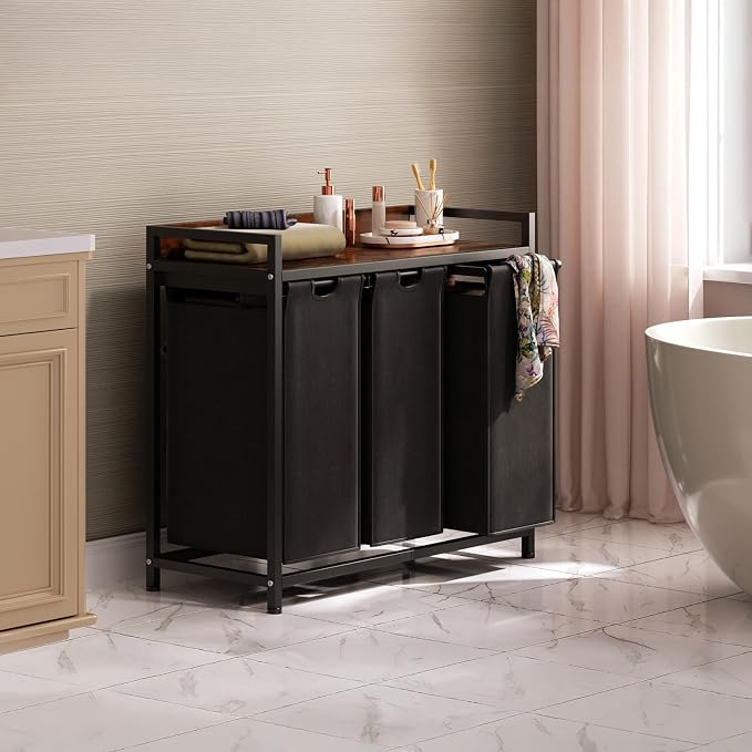 Laundry Hamper with Shelf, Laundry Basket 3 Section, Laundry Sorter with - Image 6