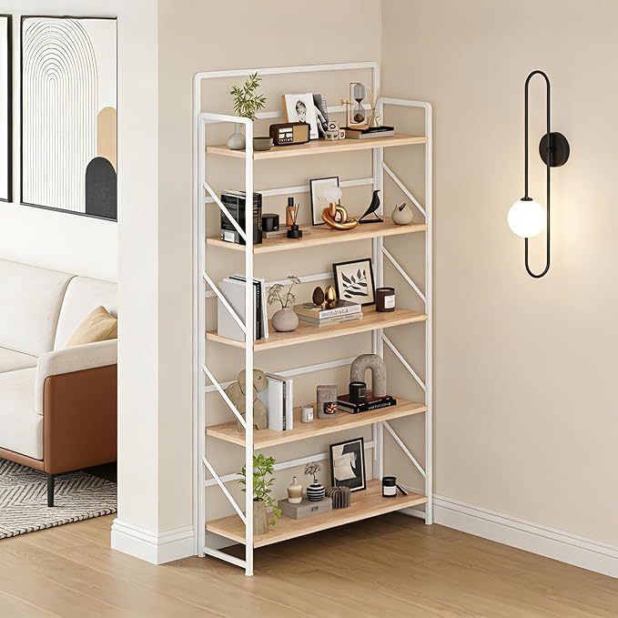 JSB Folding Bookshelf, Industrial Storage Shelves, No Assembly Vintage Wood - Image 7