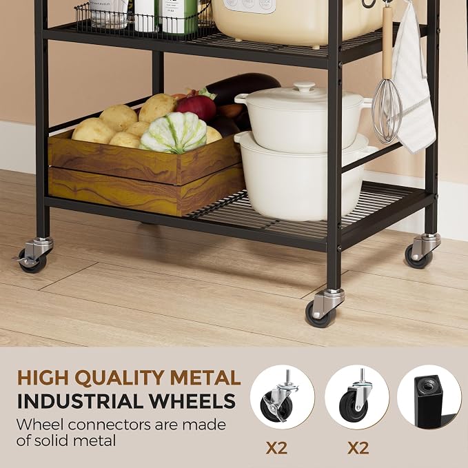 3-Tier Metal Storage Rack with Industrial Wheels, Mesh Shelving Unit with - Image 5