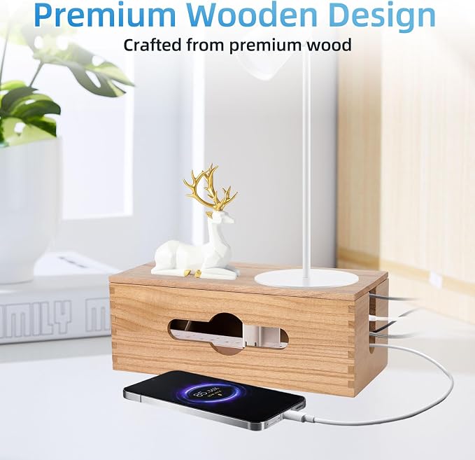 3PCS Wooden Cable Management Box Kit Wooden Cable Hider Storage Box Cord - Image 4