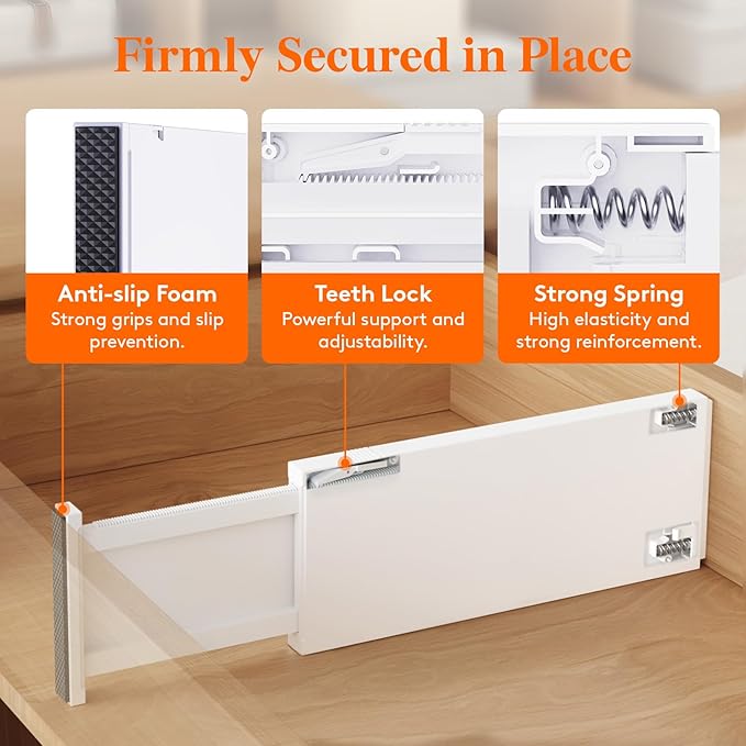 Lifewit 4 Pack Drawer Dividers Plastic 5" High, 13.5-22" Adjustable Drawer - Image 3