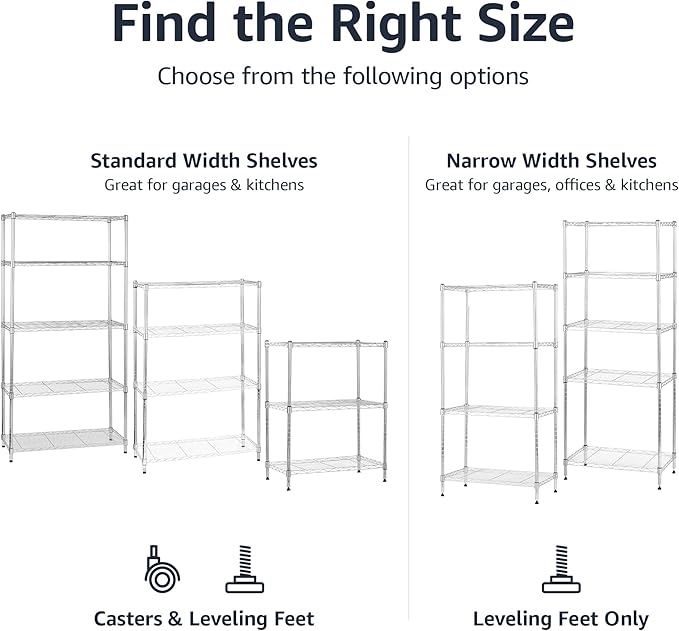 Amazon Basics 5-Shelf Adjustable, Heavy Duty Storage Shelving Unit on 4'' Wheel - Image 4