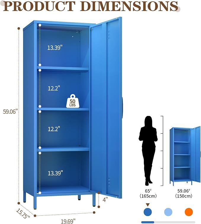 Metal Locker Storage Cabinets 59.06"H Navy Blue Locking File Cabinets Kitchen - Image 3