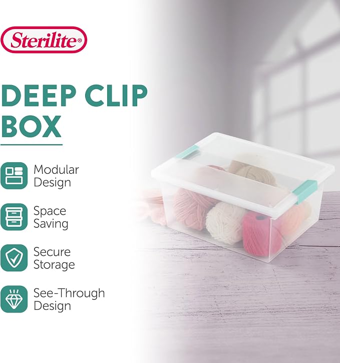 Sterilite 4-Pack Clip Box, Large Stackable Plastic Storage Bins w/ Latching Lids - Image 2