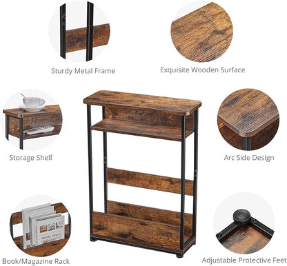Vintage Narrow Side Table with Storage Shelf, 3 Tier Slim End Table Modern Sofa - Image 7
