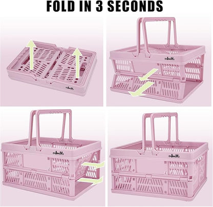 Pink Plastic Baskets with handles, 14.96"x9.84"x7.87" foldable shopping basket - Image 7