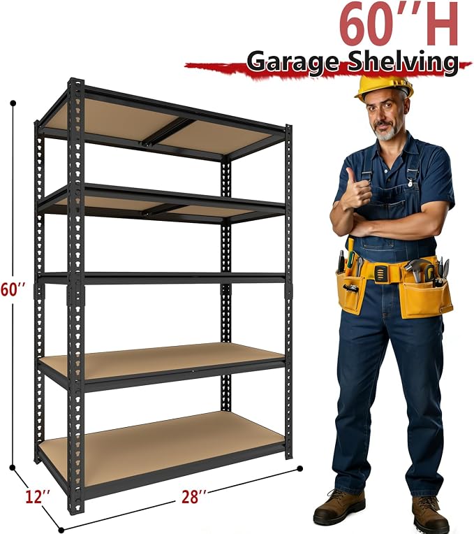 Heavy Duty Garage Shelving, 5-Tier Garage Storage Shelves, 2400LBS Storage - Image 2