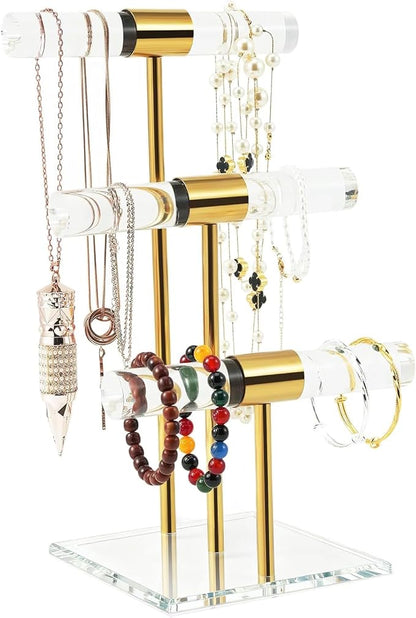 T-Bar Tangle-free Necklace and Jewelry Display Stands, 3-Tier Acrylic Bracelet by SHUNKAIZS
