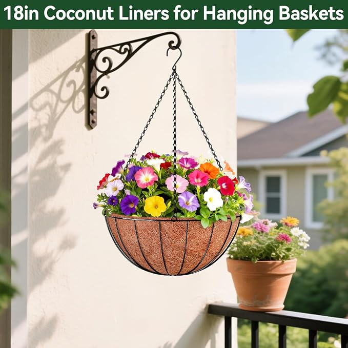 18 Inch Coco Liners for Planters, 4 Pack Hanging Basket Liners | Round Coco - Image 8