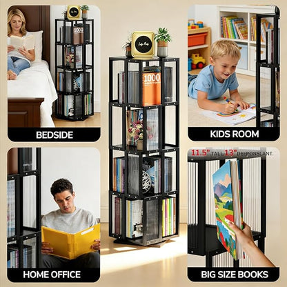 BAMEOS Rotating Bookshelf Tower 4 Tier, 360 Spinning Bookcase - Image 9