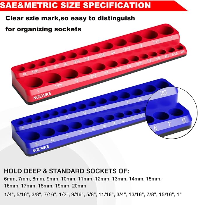 3/8 Inch Magnetic Socket Organizer, Holds 56 Pcs Standard and Deep Size Sockets - Image 2