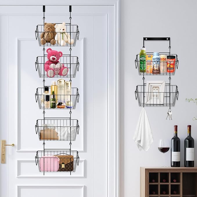 Over The Door Organizer – 5 Removable Hanging Baskets, Back of Door Storage - Image 5