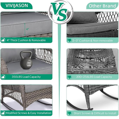 VIVIJASON 3-Piece Outdoor Conversation Bistro Set, Patio Wicker Rocking Chairs - Image 4
