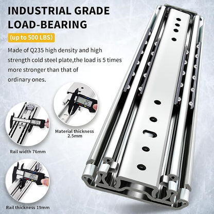 YENUO Heavy Duty Drawer Slides Full Extension Ball Bearing 12–60 Inch 420LB | - Image 3