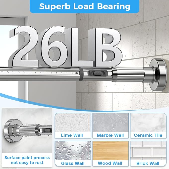 AIZESI 41-124 Inch Heavy Duty Silver Tension Curtain Rod - Image 3