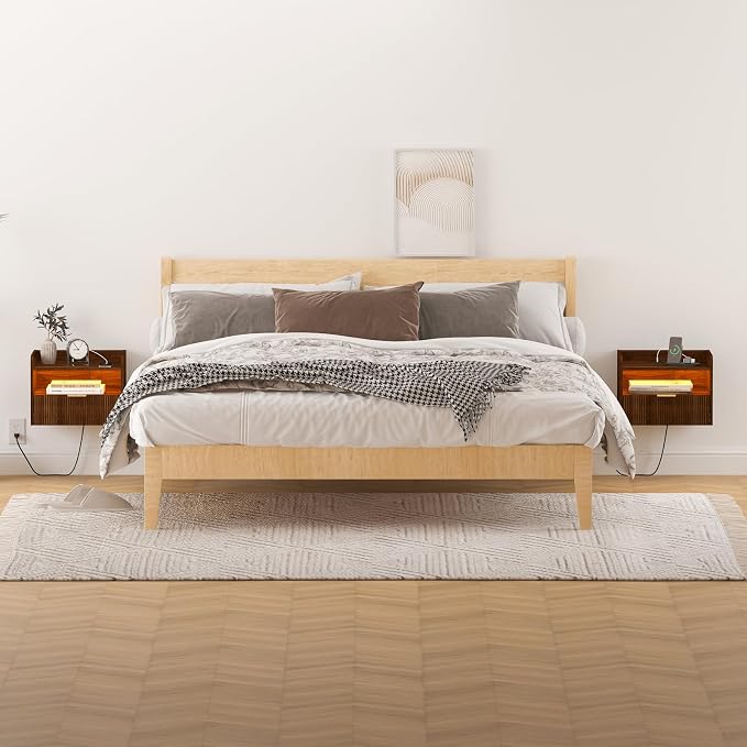 Floating Nightstand with Charging Station and LED Lights - Image 7