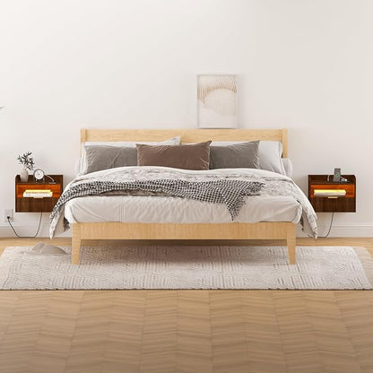 Floating Nightstand with Charging Station and LED Lights - Image 7