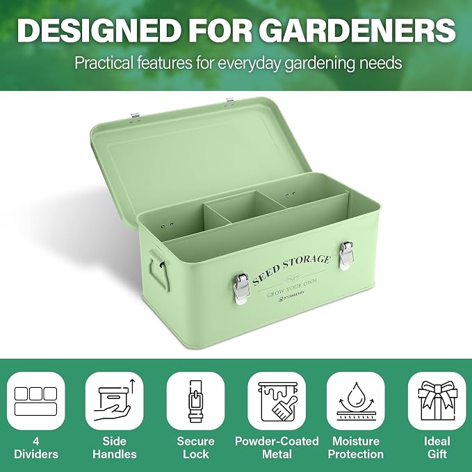 Seed Storage Box Organiser – Green Garden Seeds Tin - Image 4