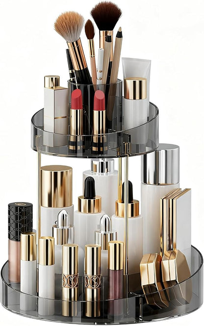 2 tier Makeup Organizer Countertop, 360 Rotating Makeup Organizer by YCIADONE