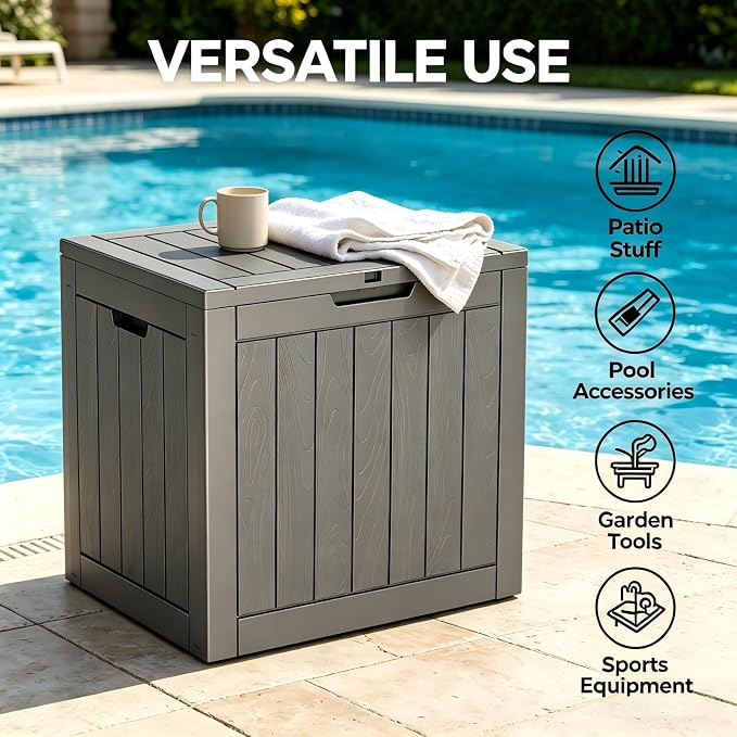 34 Gallon Outdoor Storage Box, Resin Deck Box Waterproof, Raised Bottom Outside - Image 3