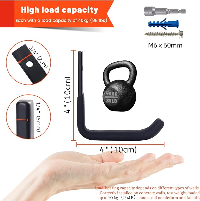 4 Pack Garage Storage Hooks, Ladder Hangers, Steel Wall Mount Hooks, Utility - Image 4
