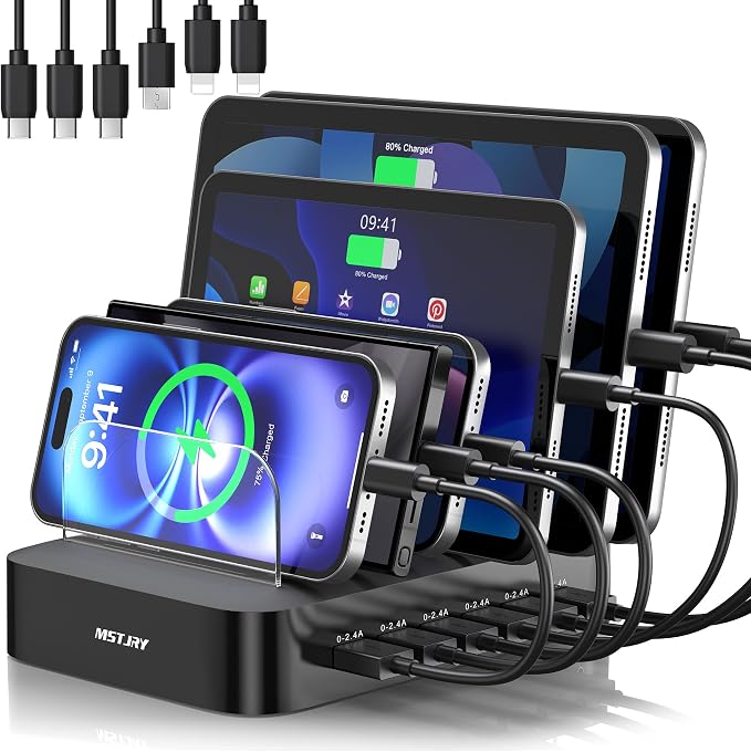 MSTJRY Charging Station for Multiple Devices : 6 Port USB Charger Stations by MSTJRY