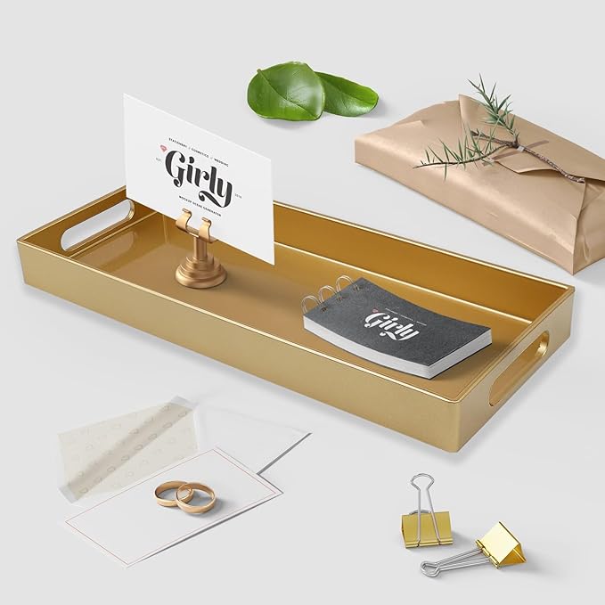 Plastic Gold Vanity Tray with Handles, Small Decorative Tray Desktop Storage - Image 3