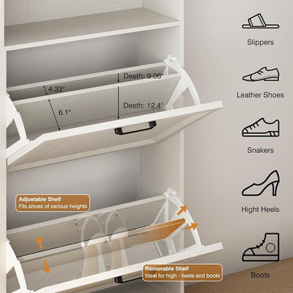 Shoe Storage Cabinet with 4 Flip Drawers, Farmhouse Modern Hidden Shoes Rack - Image 3