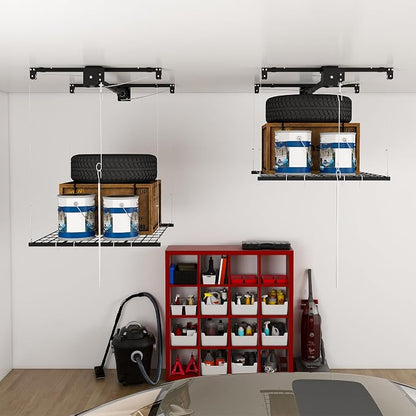 Overhead Garage Storage Rack 4x4 FT, Adjustable Ceiling Lift Storage System - Image 2