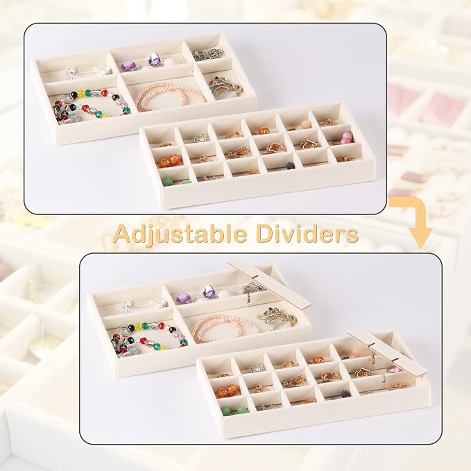 4-Set Jewelry Organizer for Drawer, Stackable Velvet Jewelry Trays - Image 3