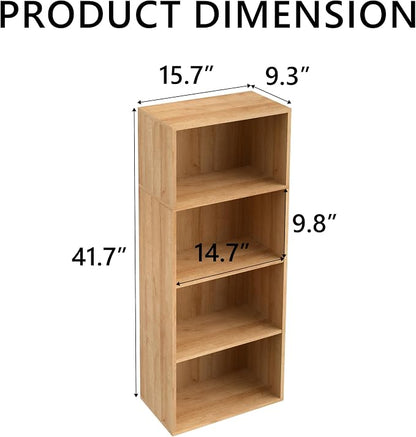 Wooden 4 Cube Storage Organizer, 4 Tier Tall Modern Bookshelf Freestanding - Image 3