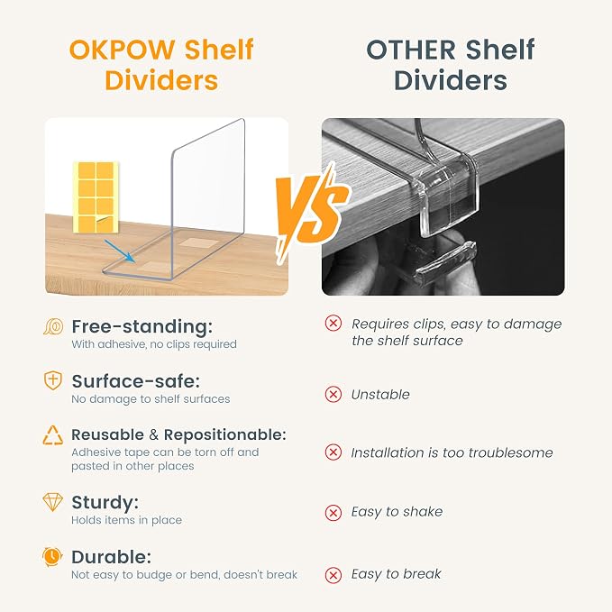 OKPOW Shelf Dividers for Closet Organization: 8 Pack Durable Clear Acrylic - Image 3