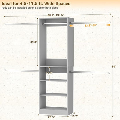 Homieasy Closet System, 4.5-11.5 Ft Expandable Closet Organizer, Walk-in Wood - Image 3