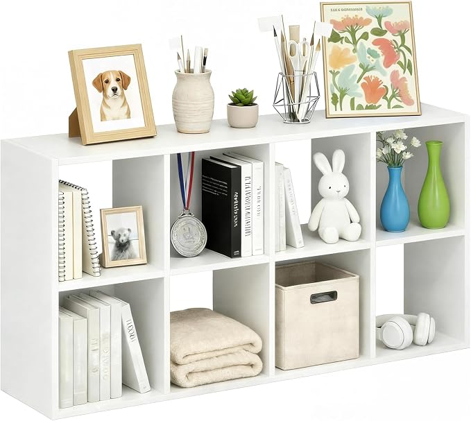8-Cube Storage Organizer Shelf, Open Cube Bookshelf, Reversible Bookcase by SageNest
