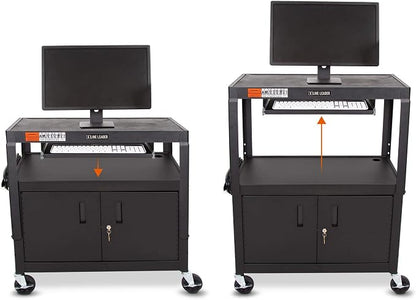 Line Leader Large AV Cart with Locking Cabinet | Height Adjustable Utility Cart - Image 4