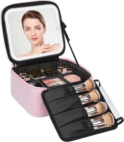 Relavel Travel Makeup Bag With LED Mirror, Portable Cosmetic Bag Organizer with by Relavel