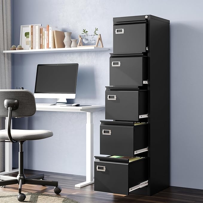 5-Drawer File Cabinet, 16.3" Deep Vertical Metal Filing Cabinet - Image 2