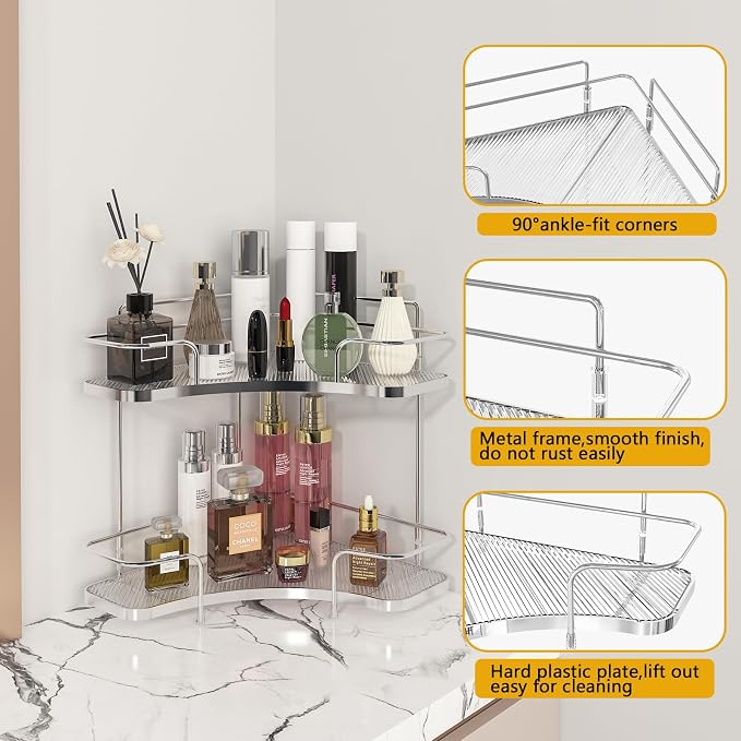 FOLLOWIN 2 Tier Bathroom Countertop Corner Organizer, Countertop Perfume Tray - Image 6
