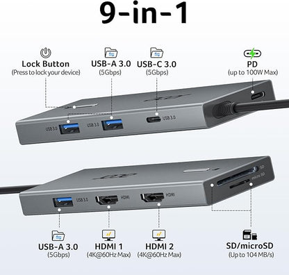Acer USB-C Docking Station Dual Monitor, 9-in-1 Laptop Dock - Image 2