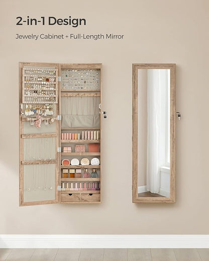 SONGMICS 6 LEDs Mirror Jewelry Cabinet, 47.2-Inch Tall Lockable Wall or Door - Image 4