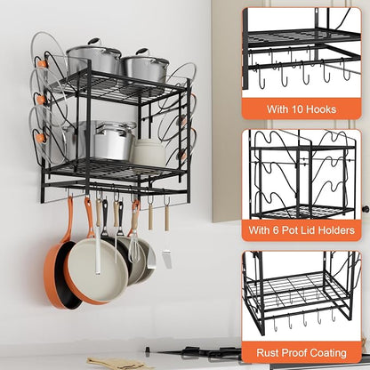 17 Inch Pot Rack Wall Mounted, 2 Tier Pots and Pans Organizer - Image 5