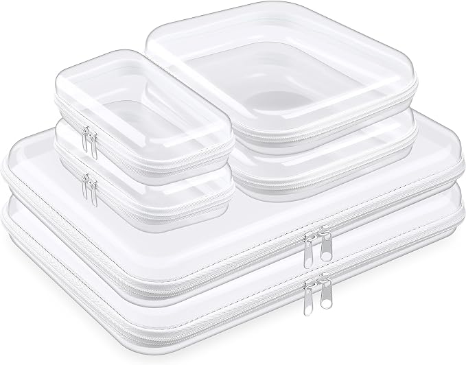 Sanwuta 6 Pcs Clear Hard Zipper Case Hard Plastic Zipper Pouches Transparent by Sanwuta