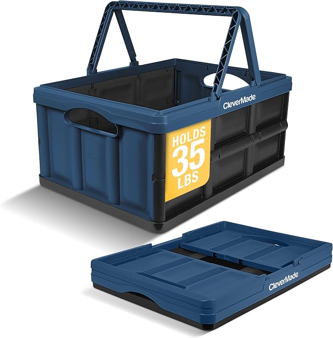 CleverMade Collapsible Shopping Basket, Recycled Plastic, Ocean | Rigid walls by CleverMade