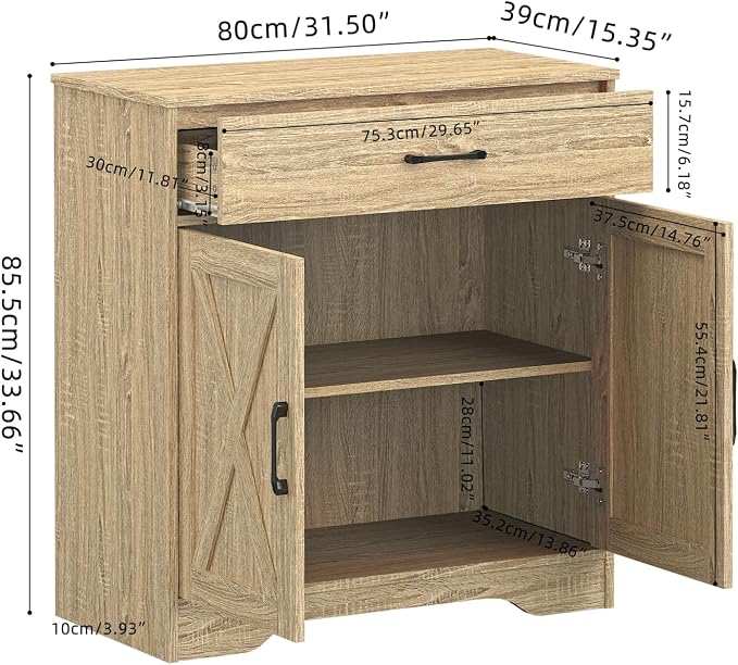 Panana Wooden Cabinet 1 Drawer and 2 Doors Storage Cupboard Coffee Bar - Image 3
