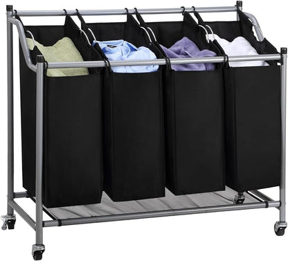 Laundry Sorter Cart 4-Bag Classics Rolling Laundry Hamper, Sturdy Frame by Ollieroo