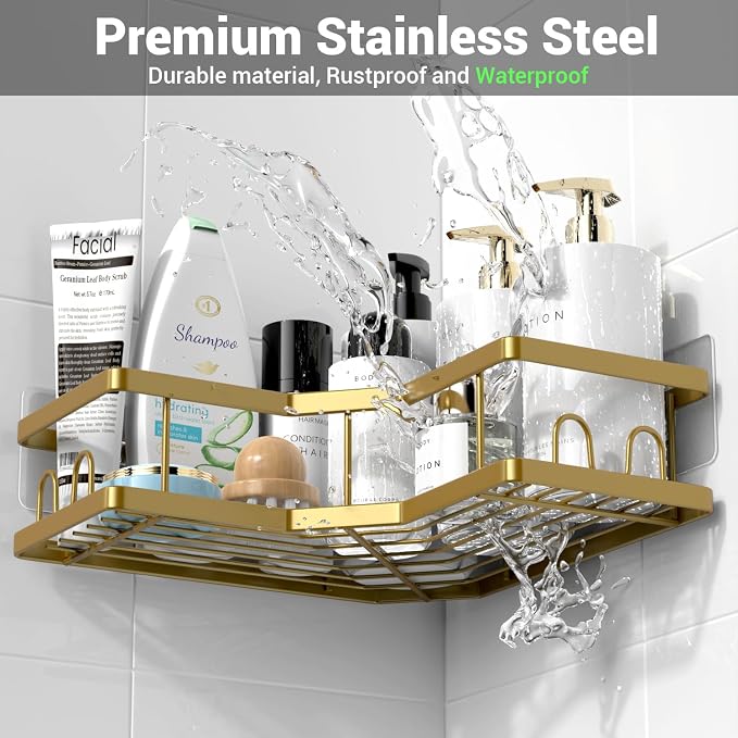 Corner Shower Caddy Bathroom Organizer: Adhesive Shower Rack Bathtub Shelves - Image 5