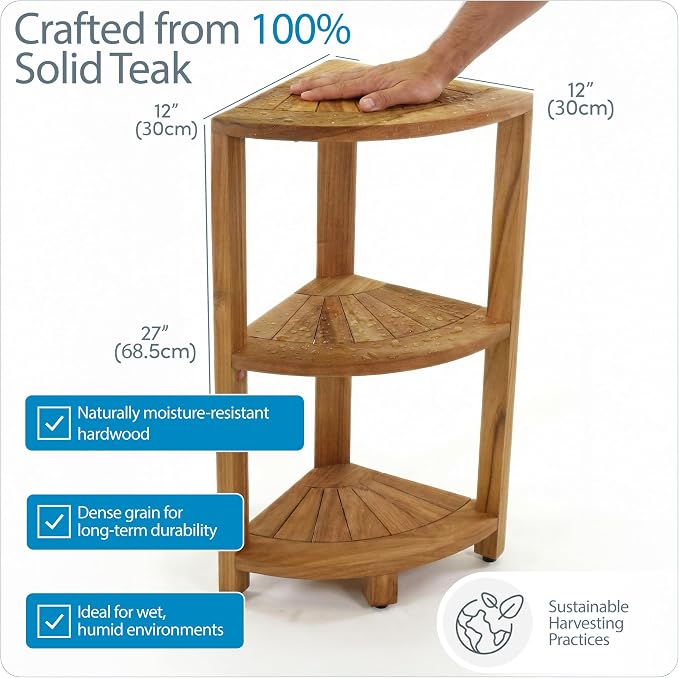 AquaTeak 12" Kai-Petite Teak Corner Shelf Stand - Image 3